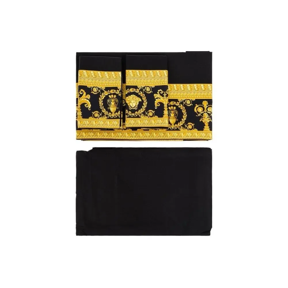 NIB Versace Home Bed Sheet Set 4 Pieces Black Gold Barocco Print Size King